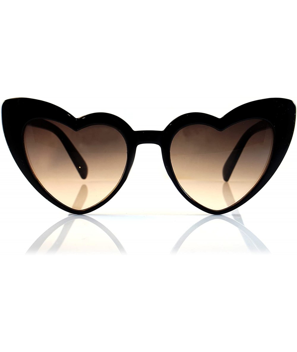 Cat Eye Heart Cat-Eye Clear Oceanic Color Tinted Gradient Lens Party Sunglasses A141 - Black/ Brown Gr - C318C0XH3M6 $17.87