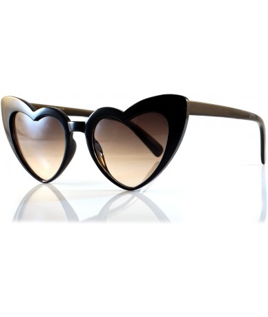 Cat Eye Heart Cat-Eye Clear Oceanic Color Tinted Gradient Lens Party Sunglasses A141 - Black/ Brown Gr - C318C0XH3M6 $17.87