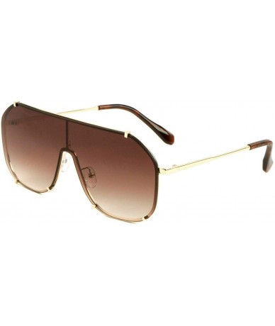 Rimless One Piece Floating Lens Luxury Shield Aviator Sunglasses - Gold & Tortoise Frame - C918WO7RUAN $19.55