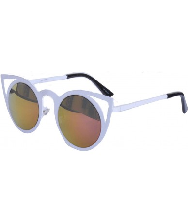 Cat Eye Metal Cat Eye Sunglasses - White Frame/Pink Lens - CC199QDDNH2 $26.77