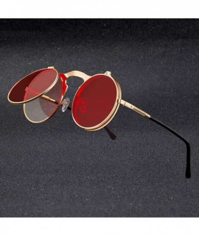 Rimless Vintage Steampunk Flip Sunglasses Retro Round Metal Frame Sun Glasses Men Women Brand Designer Circle Oculos - C81985...