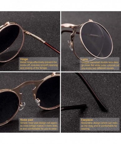 Rimless Vintage Steampunk Flip Sunglasses Retro Round Metal Frame Sun Glasses Men Women Brand Designer Circle Oculos - C81985...