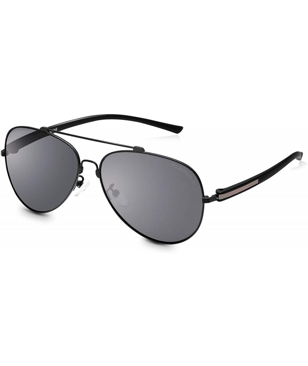 Aviator Polarized Blue Aviator Sunglasses for Women-Men Black Sunshade-UV400 Protection - Black - CZ18IL9XXKK $30.56