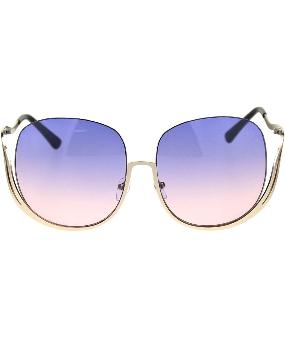 Oversized Womens Half Rim Swan Drop Temple Metal Butterfly Sunglasses - Gold Purple Pink - C718RZYILR5 $24.38