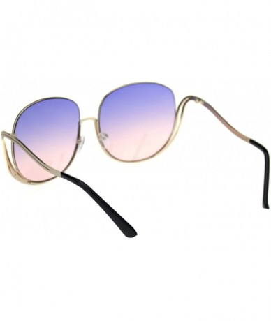 Oversized Womens Half Rim Swan Drop Temple Metal Butterfly Sunglasses - Gold Purple Pink - C718RZYILR5 $24.38