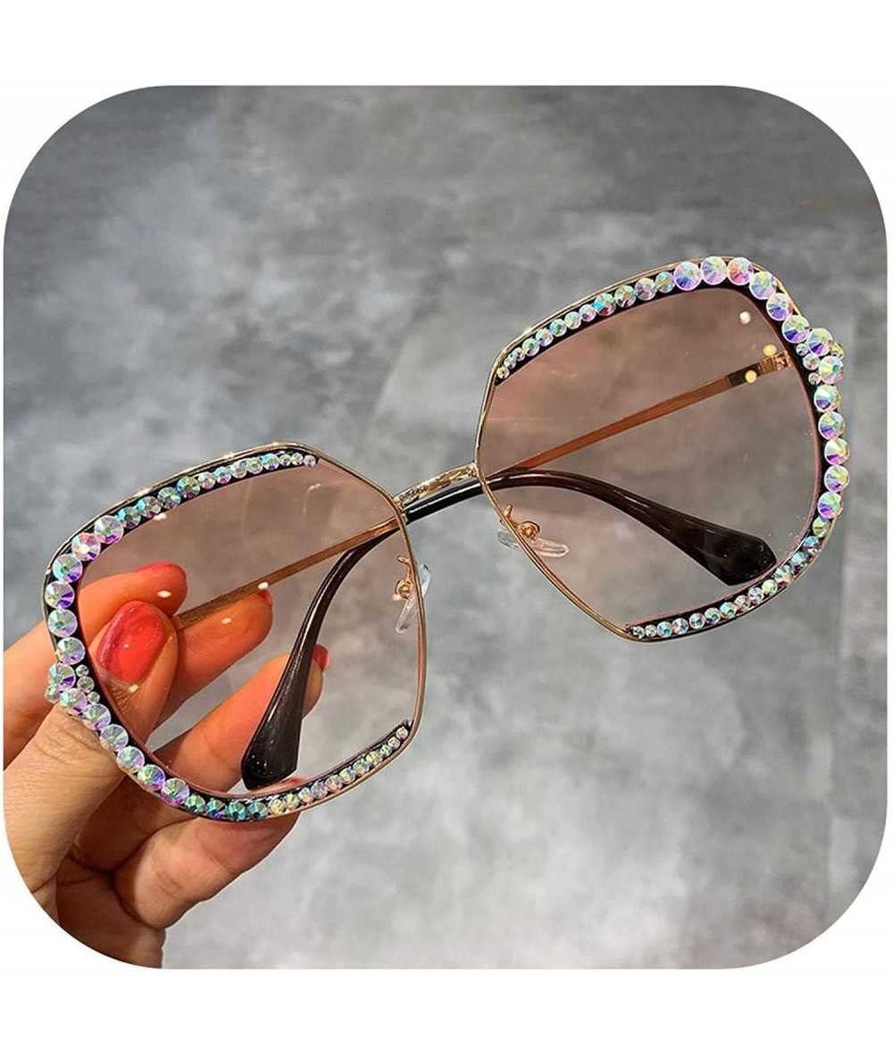 Goggle 2019 Sunglasses Women Luxury Rhinestone Square Sun Glasses Clear Lens Oversized Men Vintage Shades - Orange - CU197Y7E...