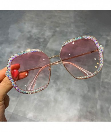 Goggle 2019 Sunglasses Women Luxury Rhinestone Square Sun Glasses Clear Lens Oversized Men Vintage Shades - Orange - CU197Y7E...