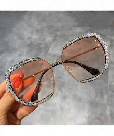 Goggle 2019 Sunglasses Women Luxury Rhinestone Square Sun Glasses Clear Lens Oversized Men Vintage Shades - Orange - CU197Y7E...