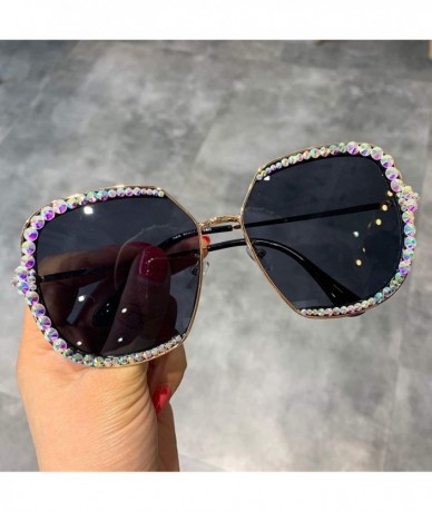 Goggle 2019 Sunglasses Women Luxury Rhinestone Square Sun Glasses Clear Lens Oversized Men Vintage Shades - Orange - CU197Y7E...