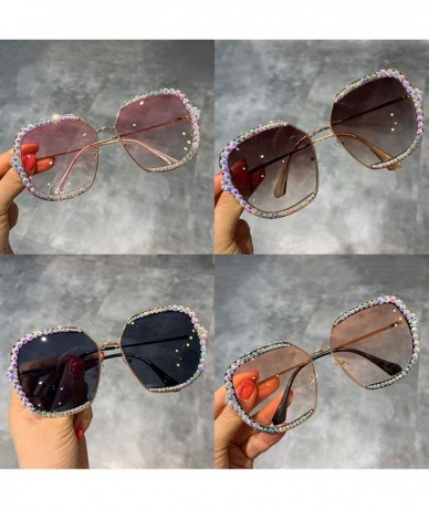 Goggle 2019 Sunglasses Women Luxury Rhinestone Square Sun Glasses Clear Lens Oversized Men Vintage Shades - Orange - CU197Y7E...