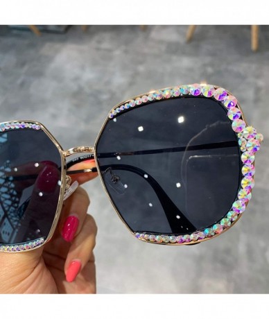 Goggle 2019 Sunglasses Women Luxury Rhinestone Square Sun Glasses Clear Lens Oversized Men Vintage Shades - Orange - CU197Y7E...