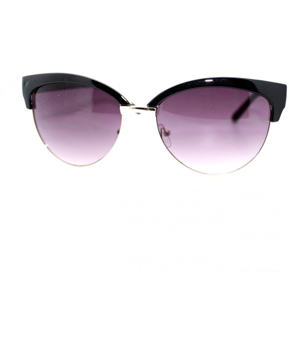 Round Womens Stylish Fashion Sunglasses Bolded Top Round Cateye - Black - CX11V96AFCN $17.63