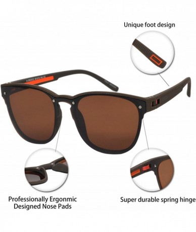 Square Mens Polarized UV 400 Protection Sport Square Sunglasses for Men Fishing Driving - Brown/Orange Line - CE18WI3WDX8 $27.00