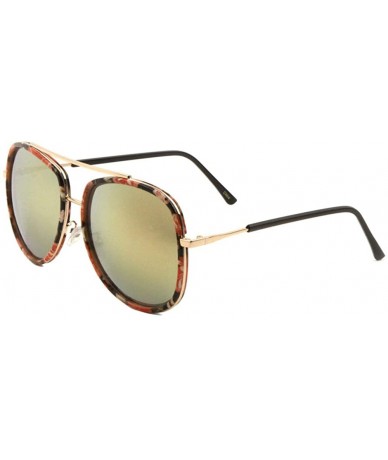 Aviator Color Mirror Double Plastic Metal Rim Flower Print Frame Square Aviator Sunglasses - Rose Gold 01 - C7190NXXCNI $25.57