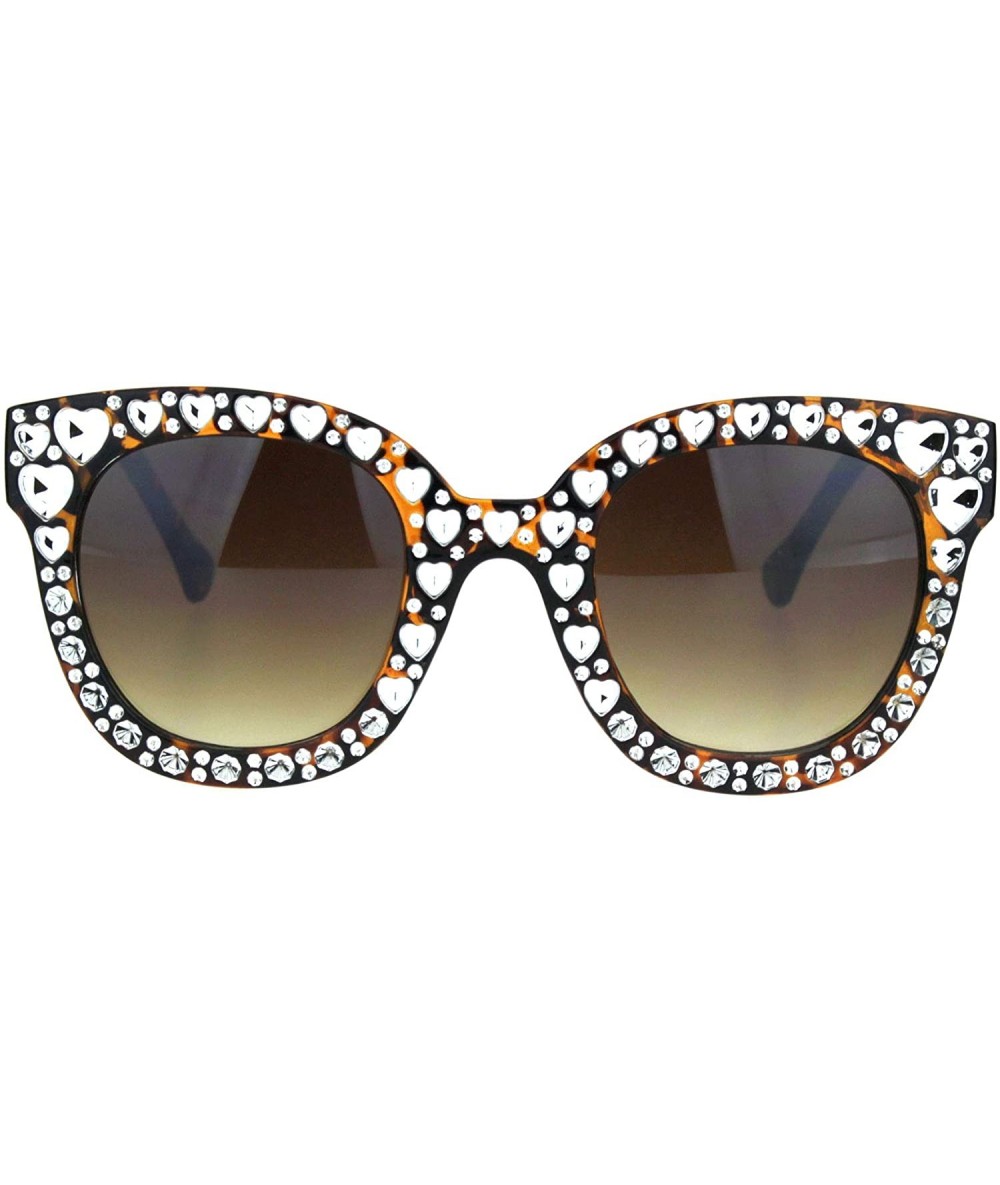 Rectangular Womens Heart Foil Jewel Engraving Thick Plastic Horn Rim Fashion Sunglasses - Tortoise Brown - CK18IDWINTT $18.71