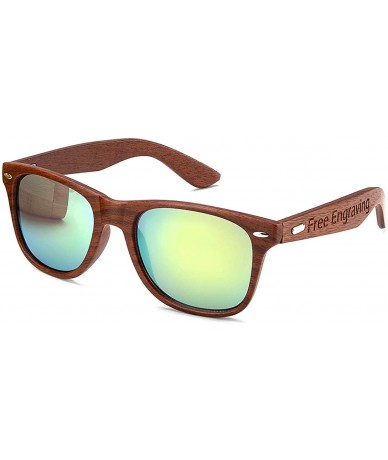 Wayfarer Personalized Mens Wooden Sunglasses UV400 Groomsmen Bestman Gift - Gold Without Box - CK18ISIRQIL $18.74