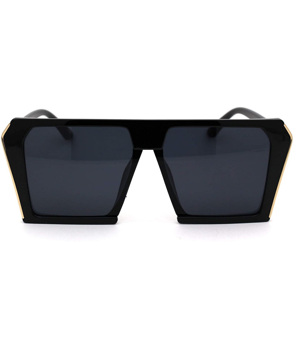 Rectangular Unisex Mobster Mafia Flat Top Plastic Rectangular Sunglasses - Black Solid Black - CZ18YHEW5UE $23.10