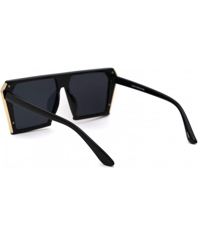 Rectangular Unisex Mobster Mafia Flat Top Plastic Rectangular Sunglasses - Black Solid Black - CZ18YHEW5UE $23.10