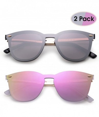 Wayfarer Trendy Rimless Sunglasses Mirror Reflective Sun Glasses for Women Men - 2 Pack (Silver + Pink) - CX189NAUUYZ $51.43