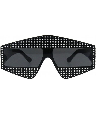 Shield Womens Pentagon Shape Sparkling Rhinestone Robotic Plastic Sunglasses - Black - CF18HM8AU5S $29.96