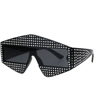 Shield Womens Pentagon Shape Sparkling Rhinestone Robotic Plastic Sunglasses - Black - CF18HM8AU5S $29.96