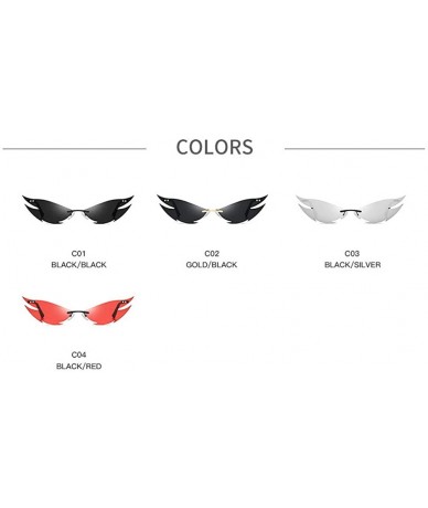 Rimless New Rimless Sunglasses Women Fashion Vintage Unique Cat Sun Glasses Female Red Black Mirror Shades UV400 - Silver - C...