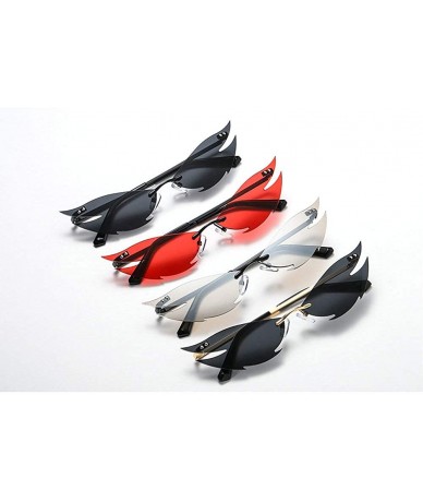 Rimless New Rimless Sunglasses Women Fashion Vintage Unique Cat Sun Glasses Female Red Black Mirror Shades UV400 - Silver - C...