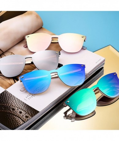 Wayfarer Trendy Rimless Sunglasses Mirror Reflective Sun Glasses for Women Men - 2 Pack (Silver + Pink) - CX189NAUUYZ $51.43