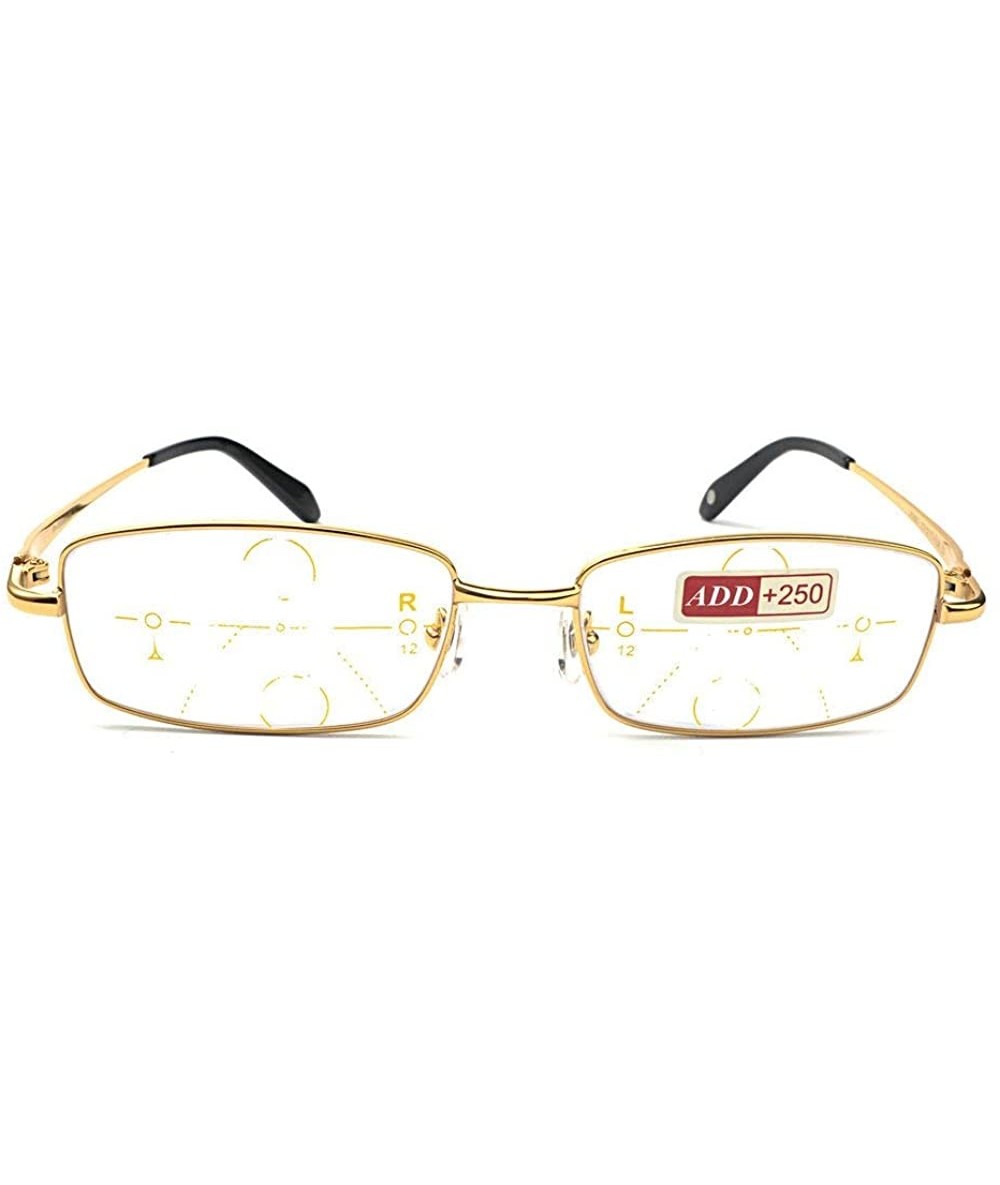 Rectangular Fashion Square Progressive Multi-focus Reading Glasses Mens Metal Full Frame Adjustable Vision - Gold - CJ18COEDO...