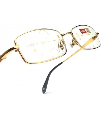 Rectangular Fashion Square Progressive Multi-focus Reading Glasses Mens Metal Full Frame Adjustable Vision - Gold - CJ18COEDO...