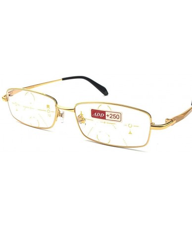 Rectangular Fashion Square Progressive Multi-focus Reading Glasses Mens Metal Full Frame Adjustable Vision - Gold - CJ18COEDO...