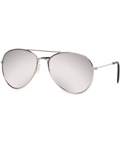 Aviator Aviator Mirrored Lens Curved Sunglasses- Silver - CU114H6PGAN $18.75