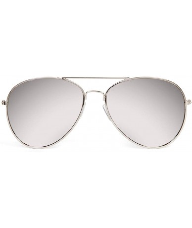 Aviator Aviator Mirrored Lens Curved Sunglasses- Silver - CU114H6PGAN $18.75