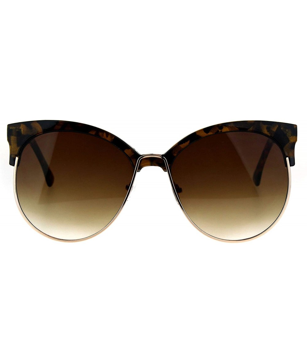 Round Womens Color Mirror Overisze Round Cateye Half Rim Retro Sunglasses - Tortoise Brown - C0182KHN36D $19.09