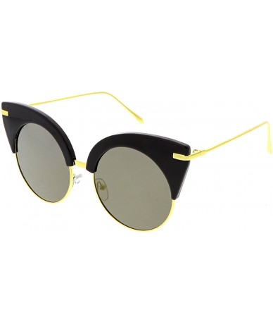 Semi-rimless Oversize Half Frame Ultra Slim Arms Round Mirrored Flat Lens Cat Eye Sunglasses 54mm - Black Gold / Gold Mirror ...