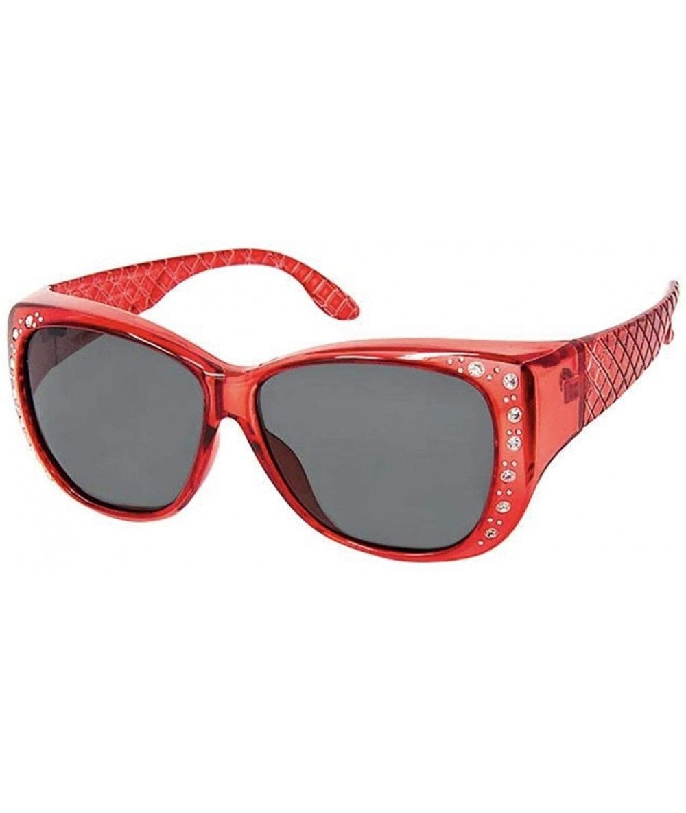 Sport The Starlet Polarized 55 mm Fit Over OTG Butterfly Rhinestone Oval Rectangular Sunglasses - Red - CA18ZOC23QI $24.70