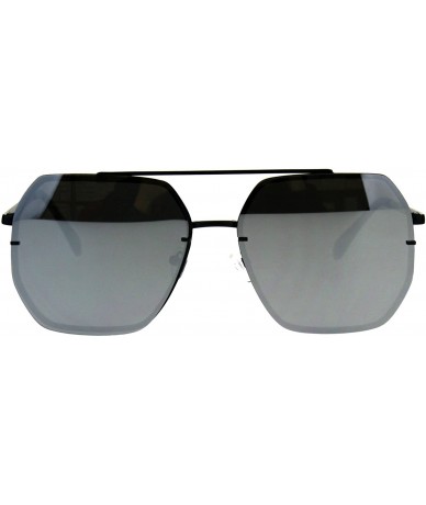 Oversized Mens Rimless Oversize Designer Fashion Metal Rim Mirror Lens Sunglasses - Black Silver - C218CMKC9RD $26.56