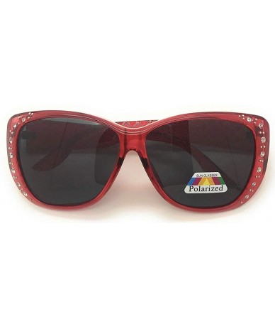 Sport The Starlet Polarized 55 mm Fit Over OTG Butterfly Rhinestone Oval Rectangular Sunglasses - Red - CA18ZOC23QI $24.70