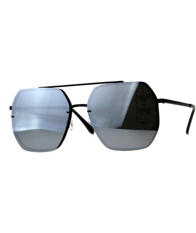 Oversized Mens Rimless Oversize Designer Fashion Metal Rim Mirror Lens Sunglasses - Black Silver - C218CMKC9RD $26.56