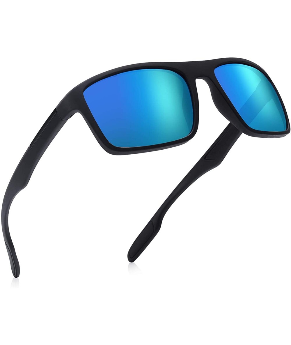 Oversized Polarized Sunglasses Unbreakable Protection - Black Frame/Blue Lens - C918U0A43UW $25.68