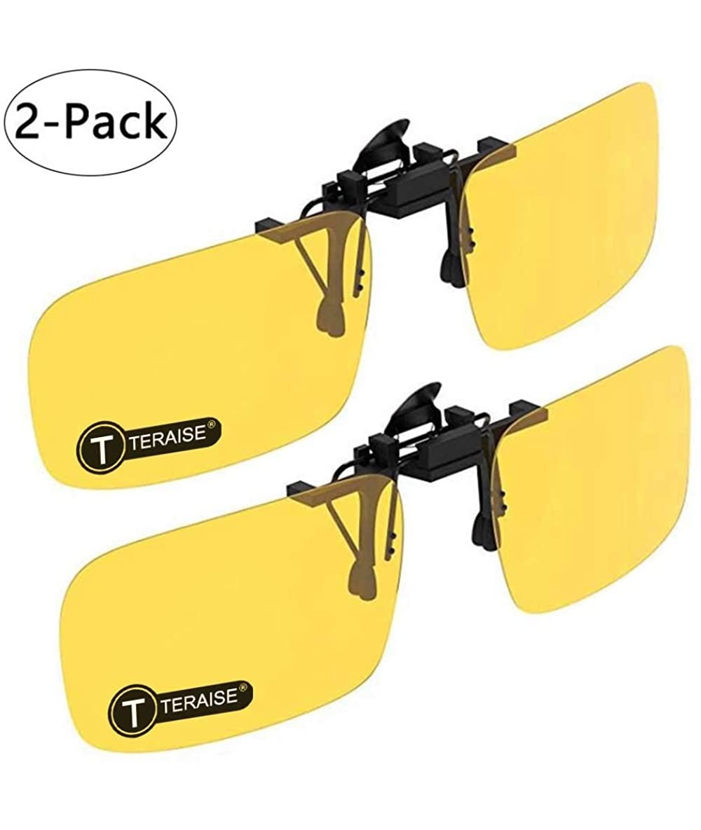 Round Clip on Sunglasses 2-PCS/Day+Night Vision UV400 Flip-Up Sunglasses - 2yellow - CI18M5HY65A $26.62