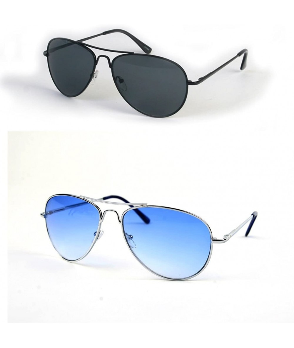 Aviator Metal Classic Aviator Color Lens Sunglasses Large Size P482 - 2 Pcs Black-smoke & Silver-gradientblue - CK11V3U11Q5 $...