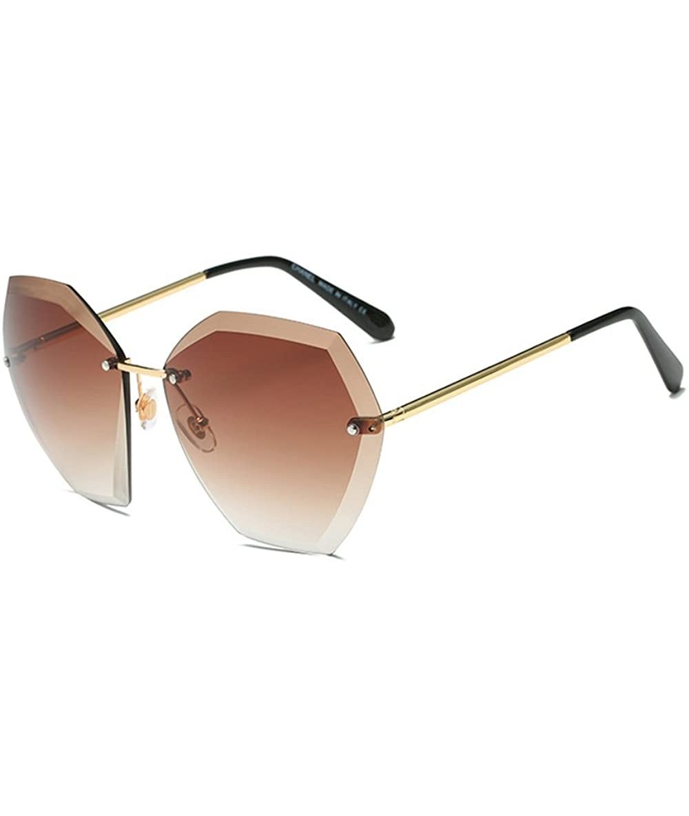 Rimless New Non-Polarized Women Rimless Rimmed Stylish Oversized Sunglasses - Gold Frame Brown Lens C6 - C718C74CDHX $21.02