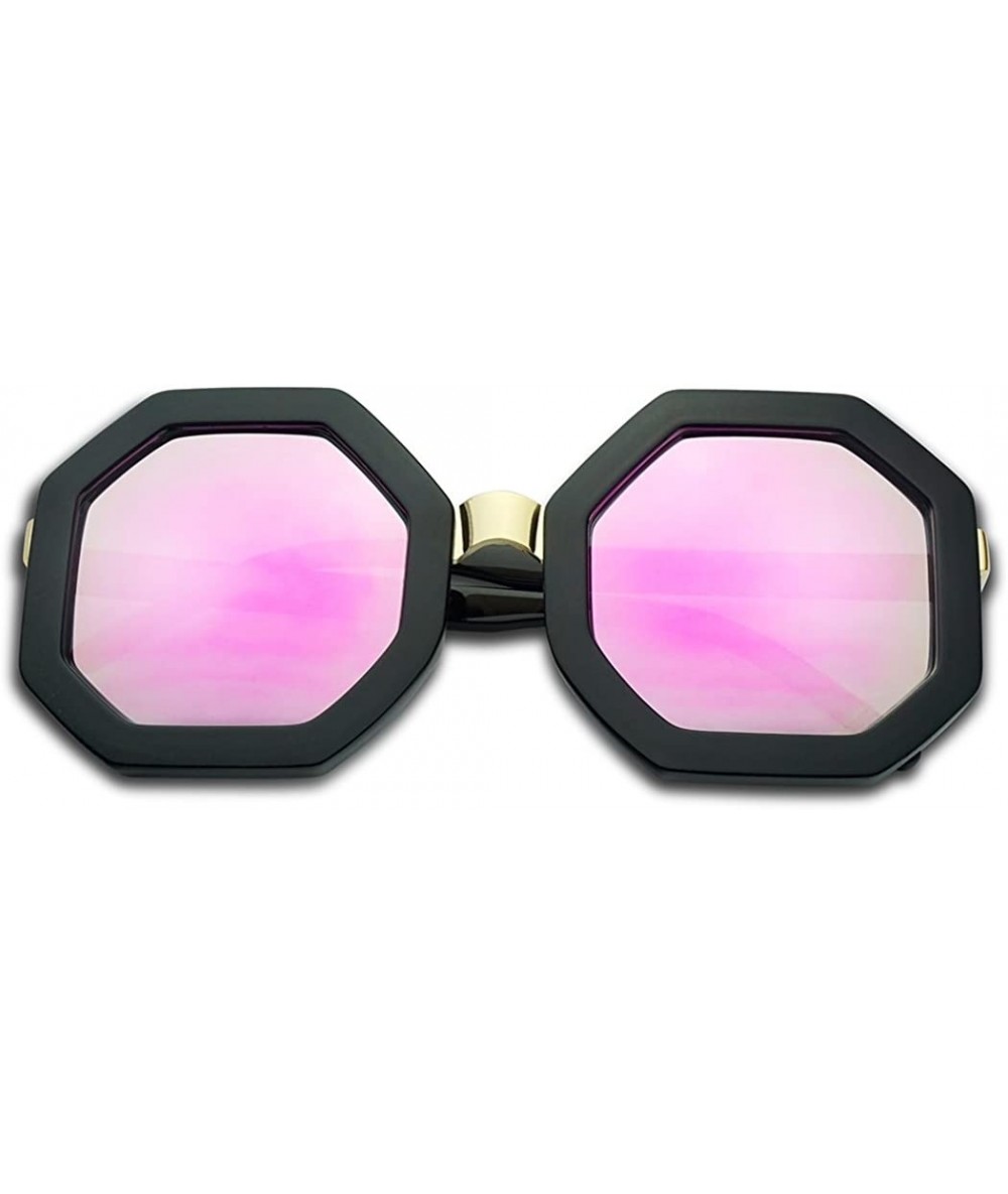 Oversized Oversized Thick Bold Octagonal Shape Upbeat Metal Bridge Sunglasses w/Mirrored Lens - Black - CA189IYEHMW $20.09