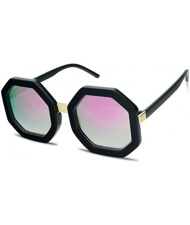 Oversized Oversized Thick Bold Octagonal Shape Upbeat Metal Bridge Sunglasses w/Mirrored Lens - Black - CA189IYEHMW $20.09