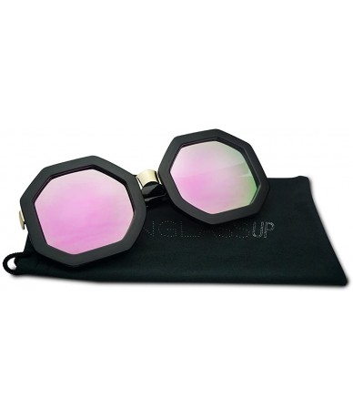 Oversized Oversized Thick Bold Octagonal Shape Upbeat Metal Bridge Sunglasses w/Mirrored Lens - Black - CA189IYEHMW $20.09