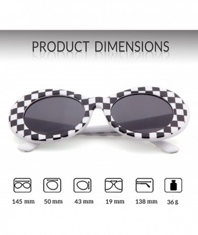 Sport Clout Goggle Oval Sunglasses Round Lens Bold Retro Kurt Cobain Glasses - Double Checkered - CT189NGEOCG $19.37