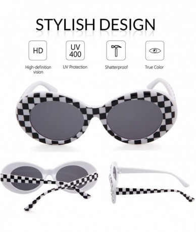 Sport Clout Goggle Oval Sunglasses Round Lens Bold Retro Kurt Cobain Glasses - Double Checkered - CT189NGEOCG $19.37