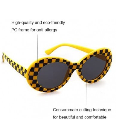 Sport Clout Goggle Oval Sunglasses Round Lens Bold Retro Kurt Cobain Glasses - Double Checkered - CT189NGEOCG $19.37