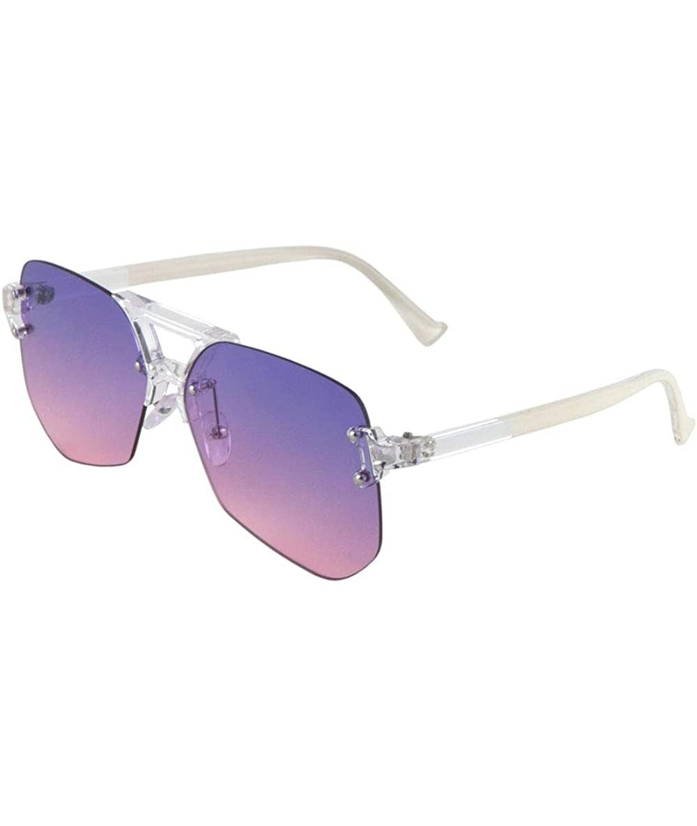 Aviator Oceanic Color Rimless Clear Frame Flat Geometric Aviator Sunglasses - Blue Pink White - CK190MH968W $25.74